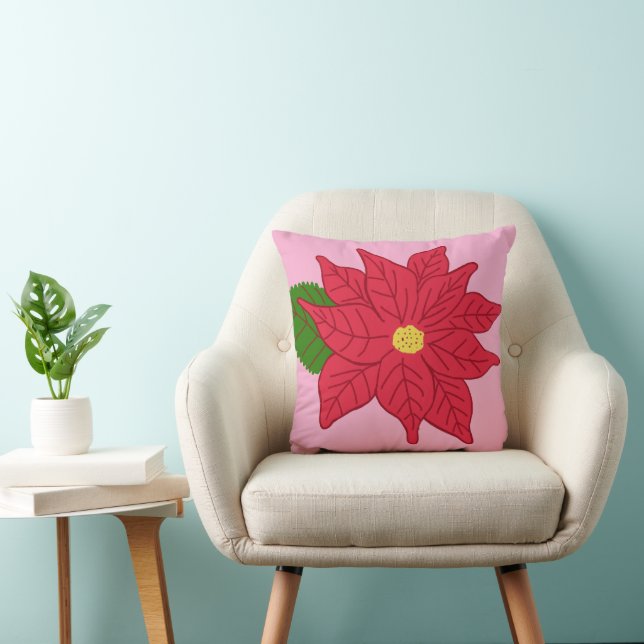 Red Christmas Poinsettia  Cushion (Chair)