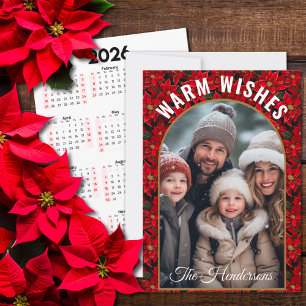 Red Christmas Poinsettia Custom Photo Calendar Holiday Card