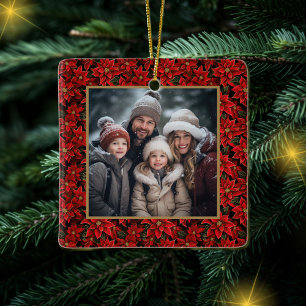 Red Christmas Poinsettia Custom Photo  Ceramic Ornament