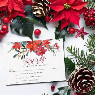 Red Christmas Poinsettia Elegant Floral Holiday RSVP Card
