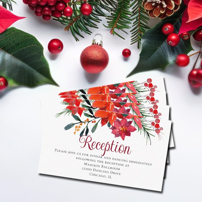 Red Christmas Poinsettia Elegant Floral Reception Enclosure Card (Creator Uploaded)