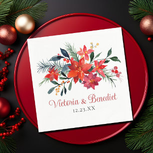 Red Christmas Poinsettia Elegant Floral Wedding Napkin