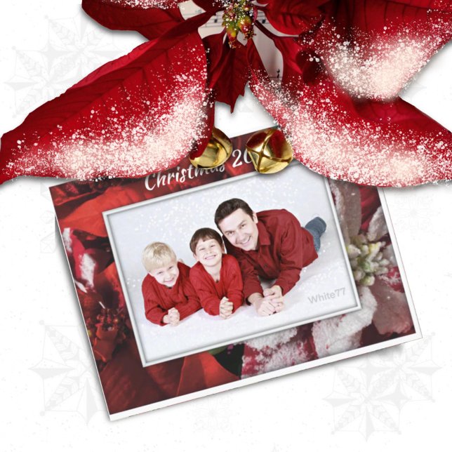 Red Christmas Poinsettia Family Photo Postcard (Creator Uploaded)
