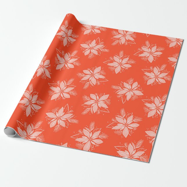 Red Christmas Poinsettia Flower Holiday  Wrapping  Wrapping Paper (Unrolled)