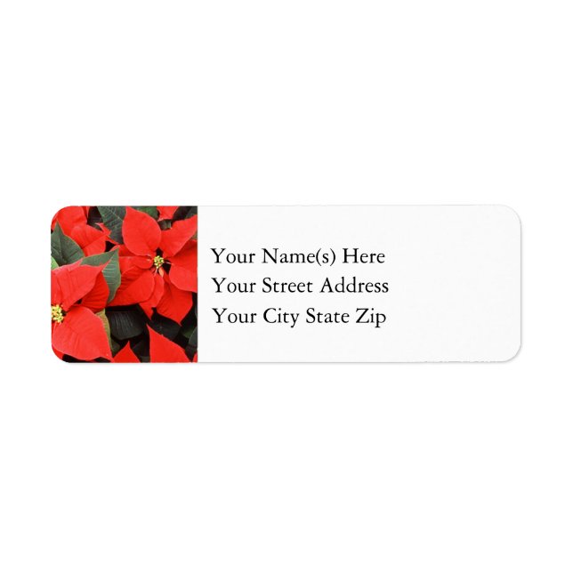 Red Christmas Poinsettia Flowers Return Address Label (Front)