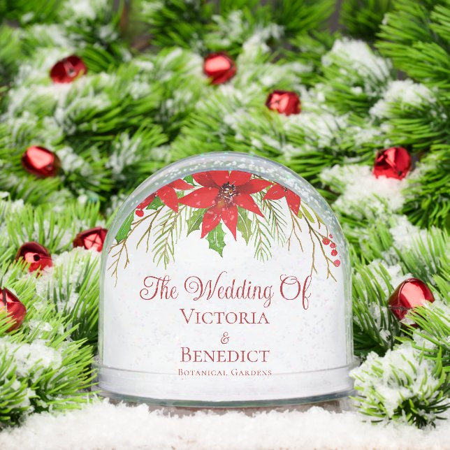 Red Christmas Poinsettia Holiday Photo Wedding Snowglobe (Christmas)