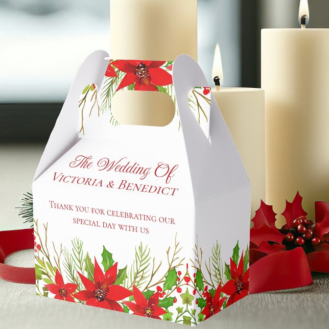 Red Christmas Poinsettia Personalised Wedding Favour Box (Creator Uploaded)
