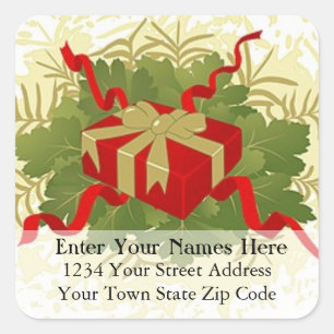 Red Christmas Present Return Address Label