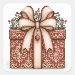 Red Christmas Present Square Sticker