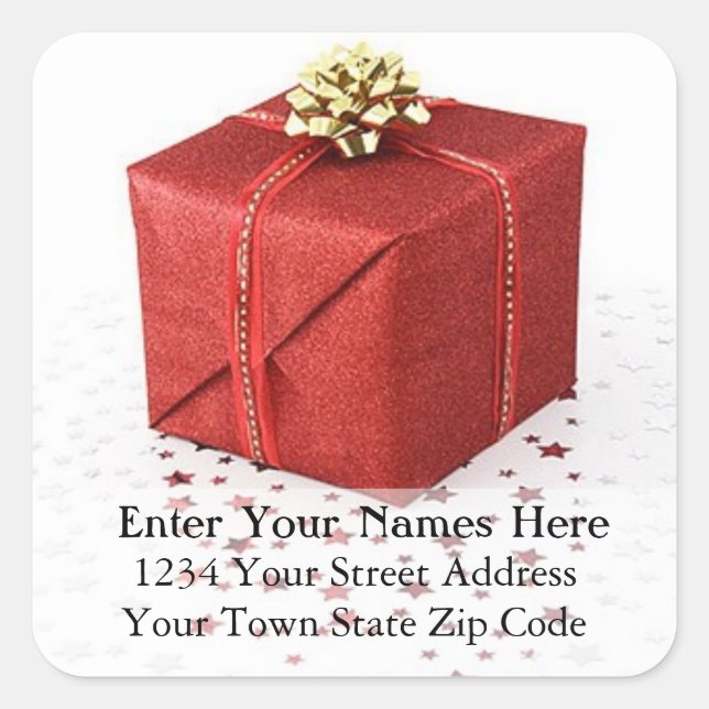 Red Christmas Present With Stars Address Label (Front)