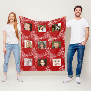 Red, Christmas, Pretty Snowflakes, Custom Photo Fleece Blanket