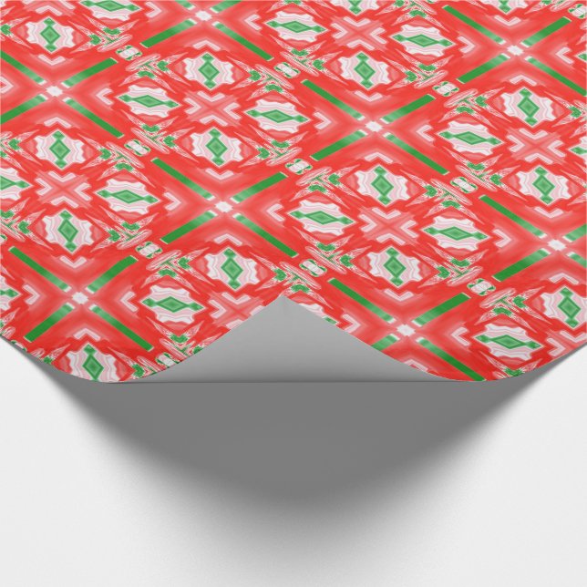 Red Christmas Quilt Kaleidoscope Wrapping Paper (Corner)