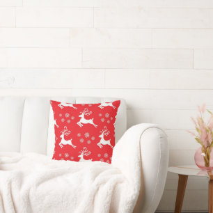Red Christmas Reindeer and Snowflakes Seamless Pat Cushion