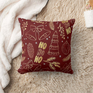 Red Christmas Reindeer and Snowflakes Seamless Pat Cushion