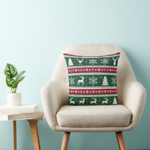 Red Christmas Reindeer and Snowflakes Seamless Pat Cushion