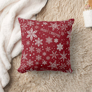 Red Christmas Reindeer and Snowflakes Seamless Pat Cushion