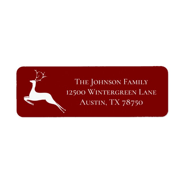 Red Christmas Reindeer Elegant Return Address Label (Front)