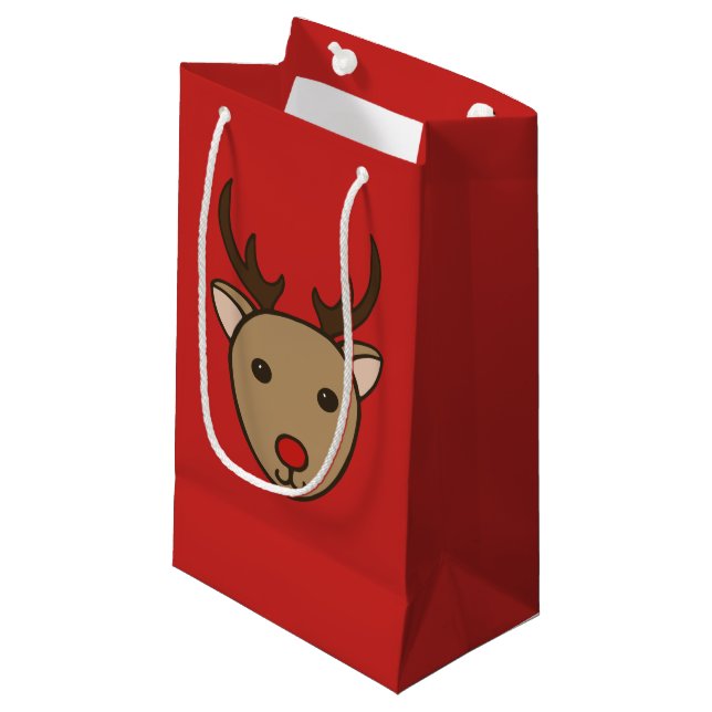 Red Christmas Reindeer Gift Bag (Front Angled)