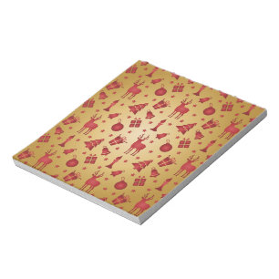 Red Christmas reindeer on Gold Notepad