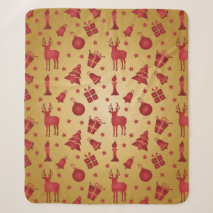 Red Christmas reindeer on Gold Sherpa Blanket