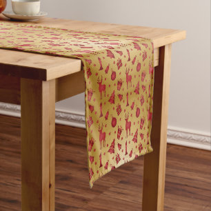 Red Christmas reindeer on Gold Short Table Runner