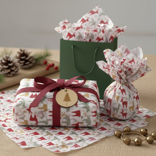 Red Christmas Reindeer Pattern#12 ID1009 Tissue Paper