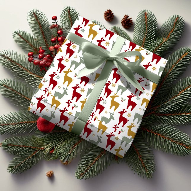 Red Christmas Reindeer Pattern#12 ID1009 Wrapping Paper (Creator Uploaded)