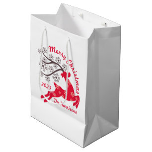 Red Christmas Reindeer Snowflake Name White Medium Gift Bag