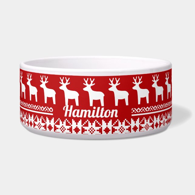Red Christmas Reindeer Snowflake Pattern Monogram (Front)