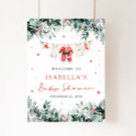 Red Christmas Santa Baby Baby Shower Welcome Sign<br><div class="desc">The Red Christmas Santa Baby Baby Shower Welcome Sign warmly greets guests with festive cheer and holiday charm. Designed in vibrant red with adorable baby clothes hanging on a Christmas clothesline, this sign sets the tone for a joyful winter-themed celebration. Perfect for a holiday baby shower, it adds a welcoming,...</div>