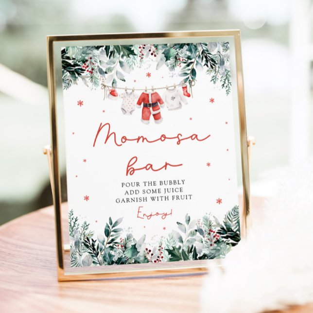 Red Christmas Santa Baby Clothes Momosa Bar Sign (Watercolor Red Christmas Santa Baby Clothes Momosa Bar Sign)