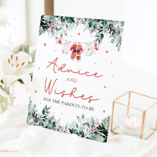 Red Christmas Santa Baby Shower Advice and Wishes Pedestal Sign