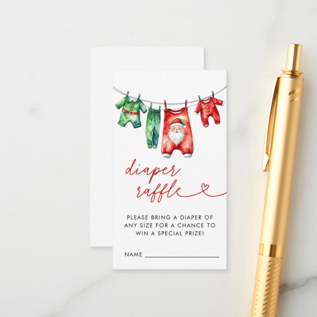 Red Christmas Santa Baby Shower Diaper Raffle Enclosure Card (Front/Back In Situ)