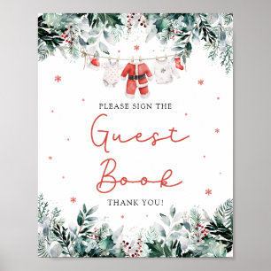 Red Christmas Santa Baby Shower Guest Book Sign