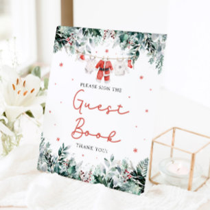 Red Christmas Santa Baby Shower Guest Book Sign