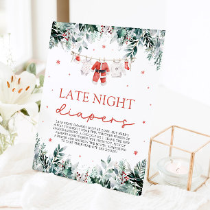 Red Christmas Santa Baby Shower Late Night Diapers Pedestal Sign