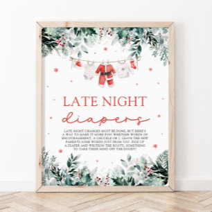 Red Christmas Santa Baby Shower Late Night Diapers Poster