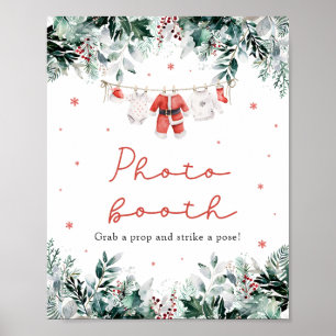 Red Christmas Santa Baby Shower Photo Booth Sign