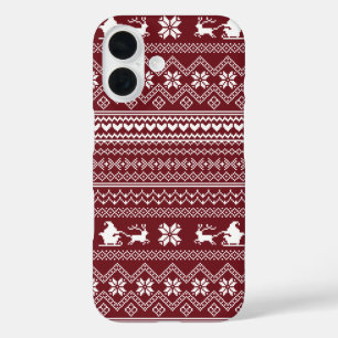 Red Christmas Santa Claus Sweater Pattern iPhone 16 Case