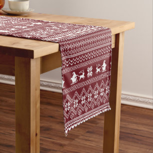 Red Christmas Santa Claus Sweater Pattern Short Table Runner