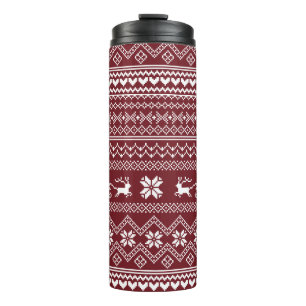 Red Christmas Santa Claus Sweater Pattern Thermal Tumbler