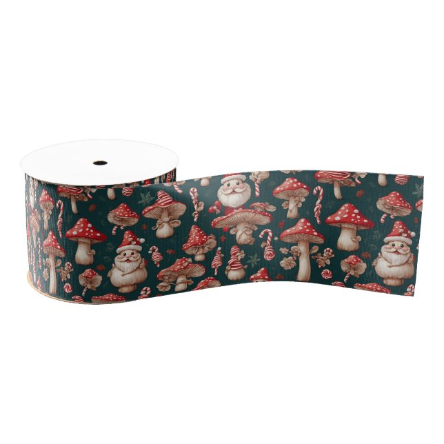 Red Christmas Santa Mushroom Grosgrain Ribbon (Spool)