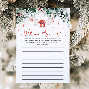 Red Christmas Santa Who Am I Baby Shower Game Invitation