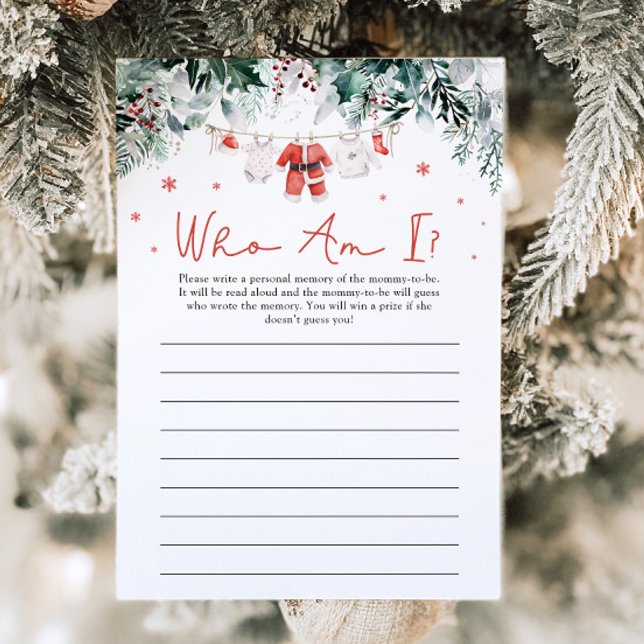 Red Christmas Santa Who Am I Baby Shower Game Invitation (Watercolor Red Christmas Santa Who Am I Baby Shower Game)