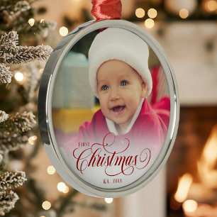 Red Christmas Script Photo Ornament