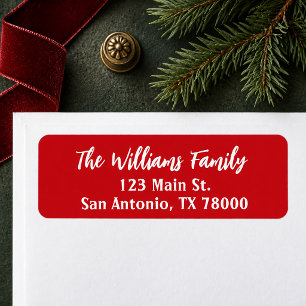 Red Christmas Script Return Address Label