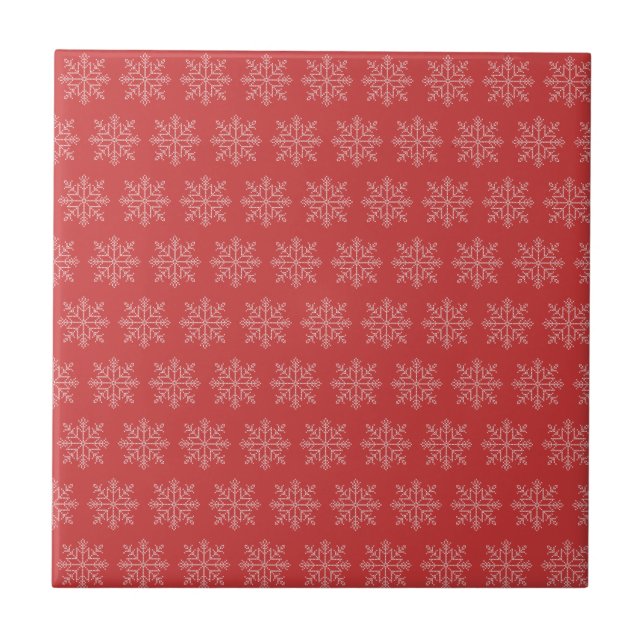 Red christmas seasonal snowflake art  ceramic tile (Front)