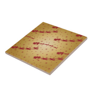 Red Christmas sleigh on Gold Ceramic Tile