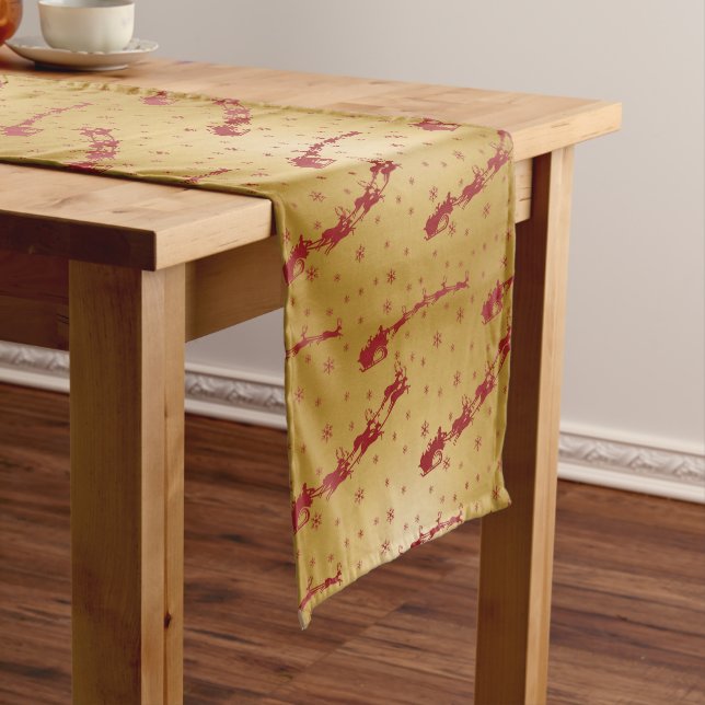 Red Christmas sleigh on Gold Short Table Runner (In Situ)