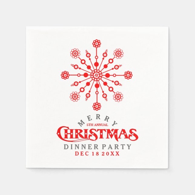 Red Christmas Snowflake Dinner Party Invite Napkin (Front)